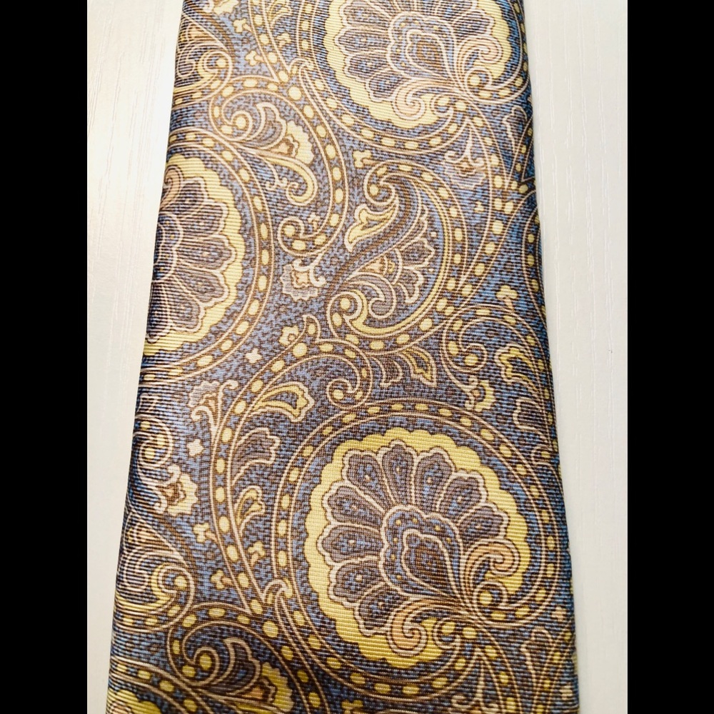 Luxury 90s 100% silk designer tie Paisley khaki, yellow gray